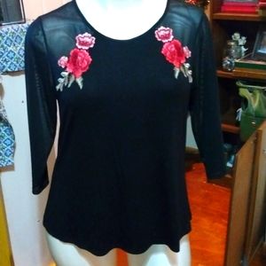 NWT 2X Rose 🌹 & black Sheer Sleeve Dress Shirt